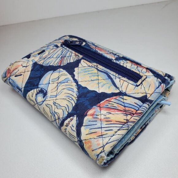 Vera Bradley Tri-fold Wallet Morning Shells Print Navy Blue Cottage Summer Beach - Picture 3 of 7